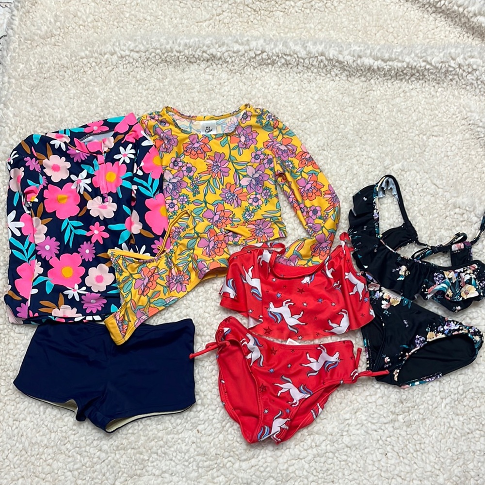 Girls 7/8 swimsuit lot (rash guards, bikinis), Cat & Jack, Carters